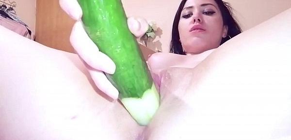  Horny amateur whore fucking a cucumber begging for your cock